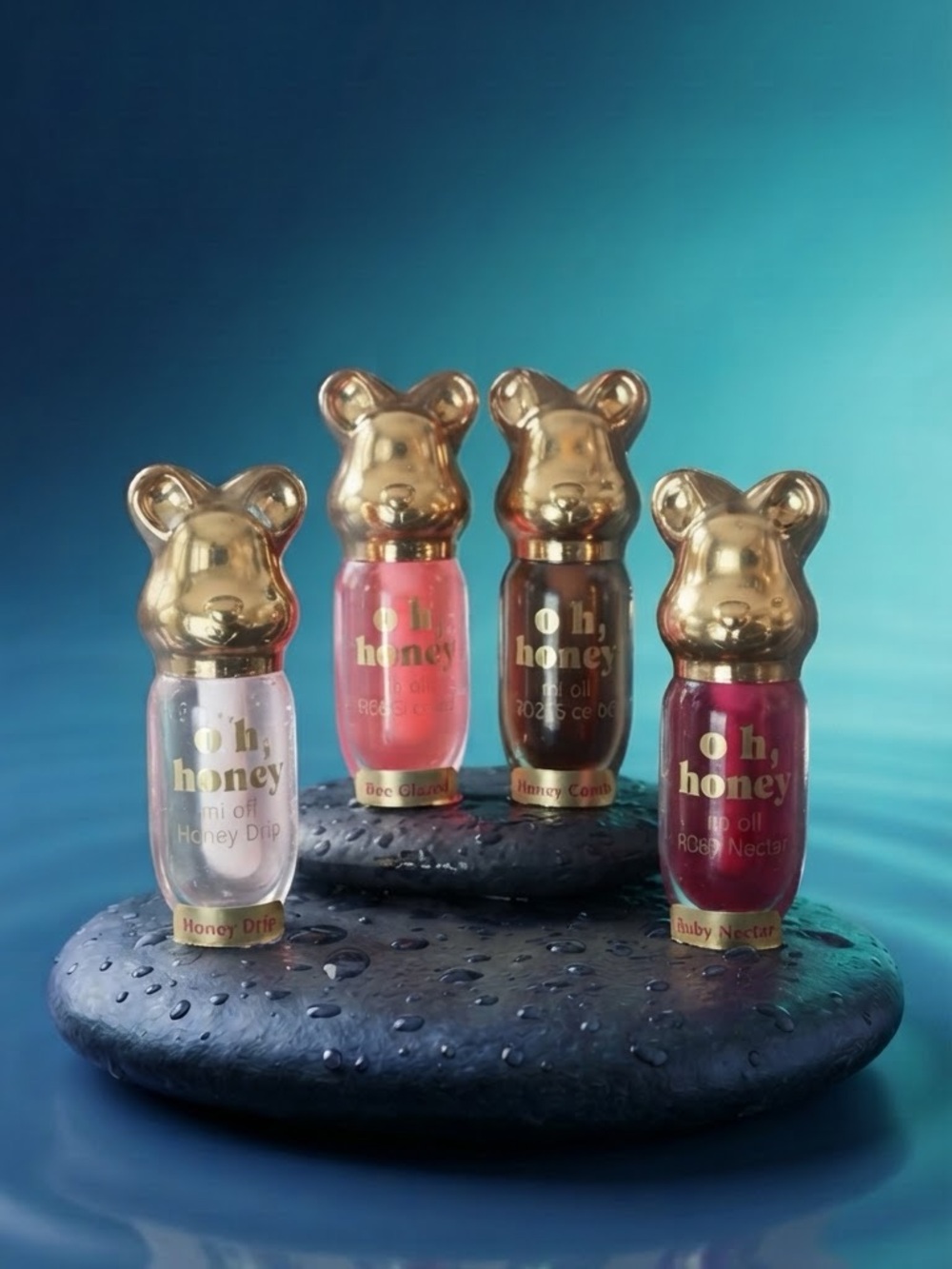 Lip Oil Kit - 4pc Hydrating Set (Gold & Pink Shades)